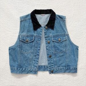 Vintage Y2K No Boundaries Denim Vest with Corduroy Collar